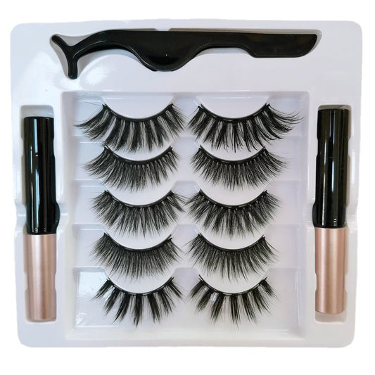 3D Five Pairs Assortment Pack Magnet Eyelash Set Two Magnetic Liquid Eyeliner Glue-free Magnetic False Eyelashes