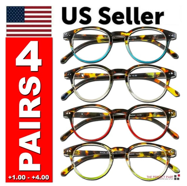 4 Pairs Mens Women Spring Hinge Round Horn Power Oval Reading Reader Glasses 1-4