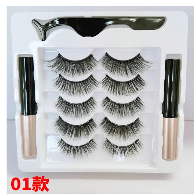 3D Five Pairs Assortment Pack Magnet Eyelash Set Two Magnetic Liquid Eyeliner Glue-free Magnetic False Eyelashes