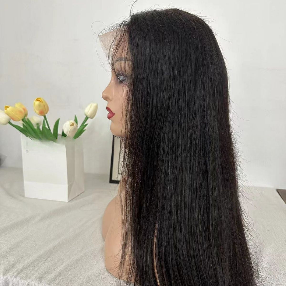 Womens Fashion Full Lace Black Human Hair Wig