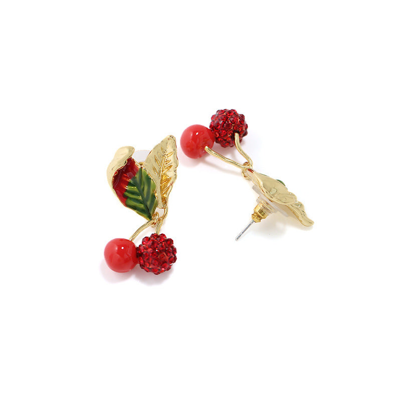 Cherry Earrings Women Fashion Jewelry  Accessories Girl Gift Fruit Rhinestone Earrings