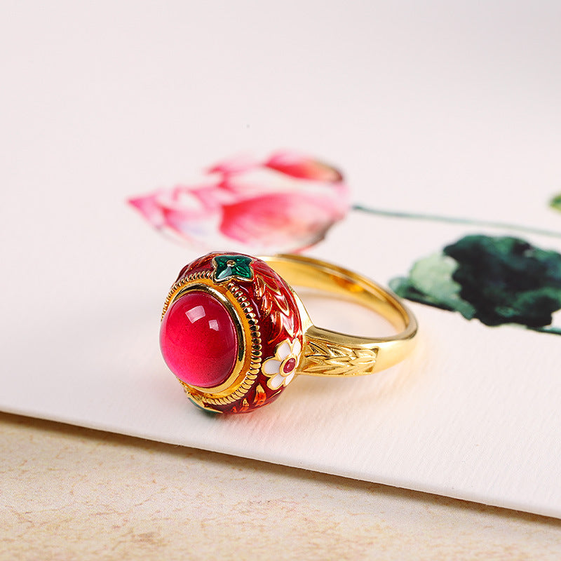 Ethnic Ladies Ring Silver Jewelry Enamel