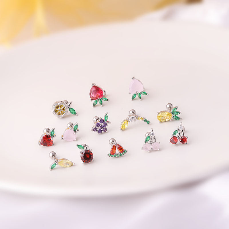 New Style Colorful Zircon Fruit Stud Earrings Fashionable