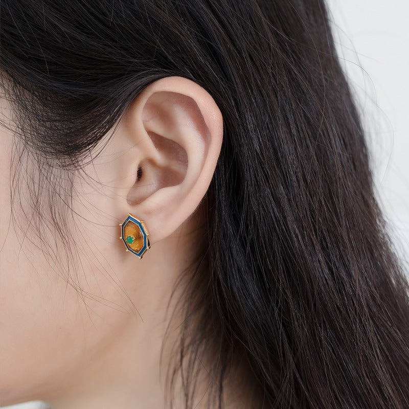 Natural Amber Stud Women Ethnic Style Earrings