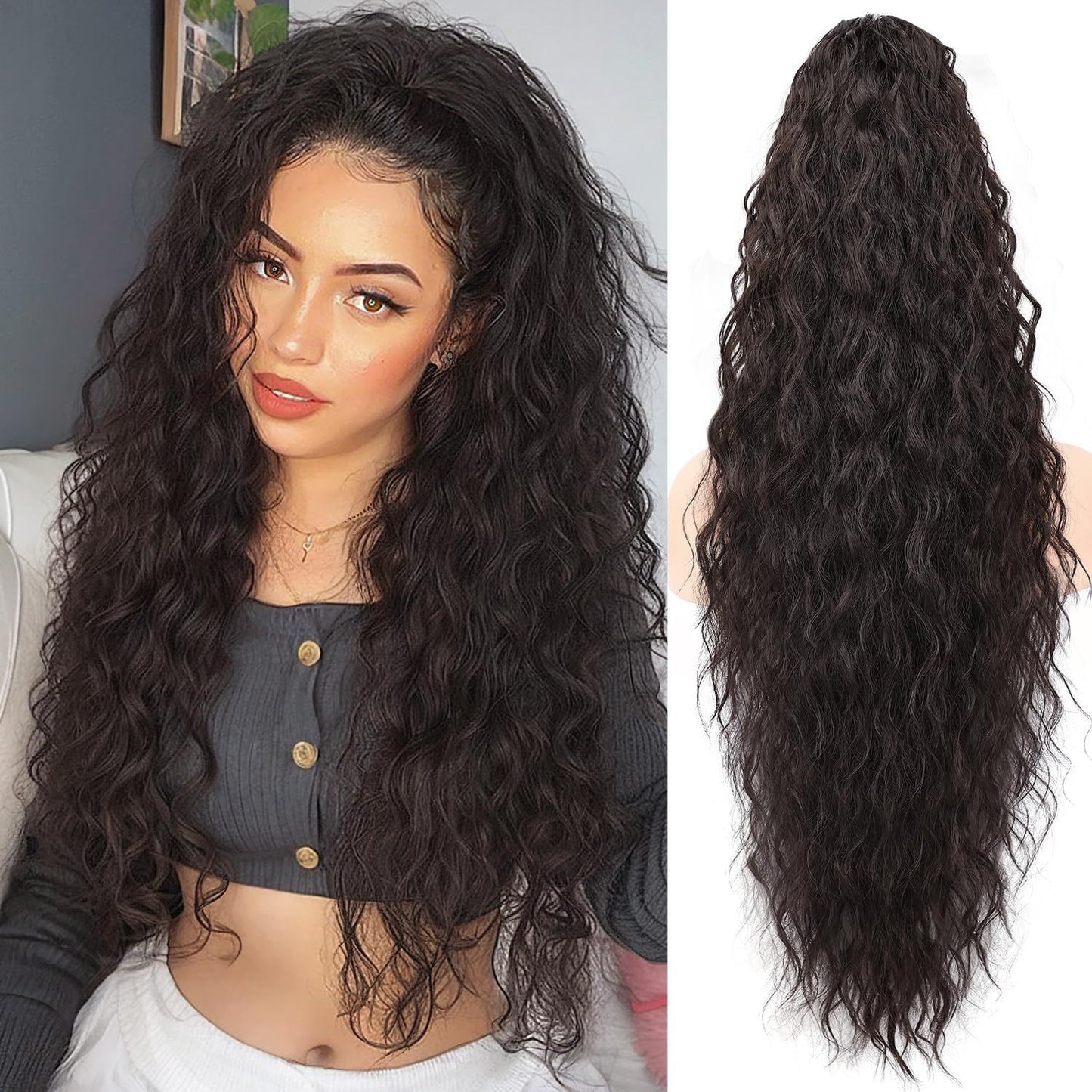Grip Ponytail Fluffy Long Curly Hair Horse Tail Wig