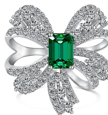 Sterling Silver High-grade Emerald Bow Stud Earrings Women