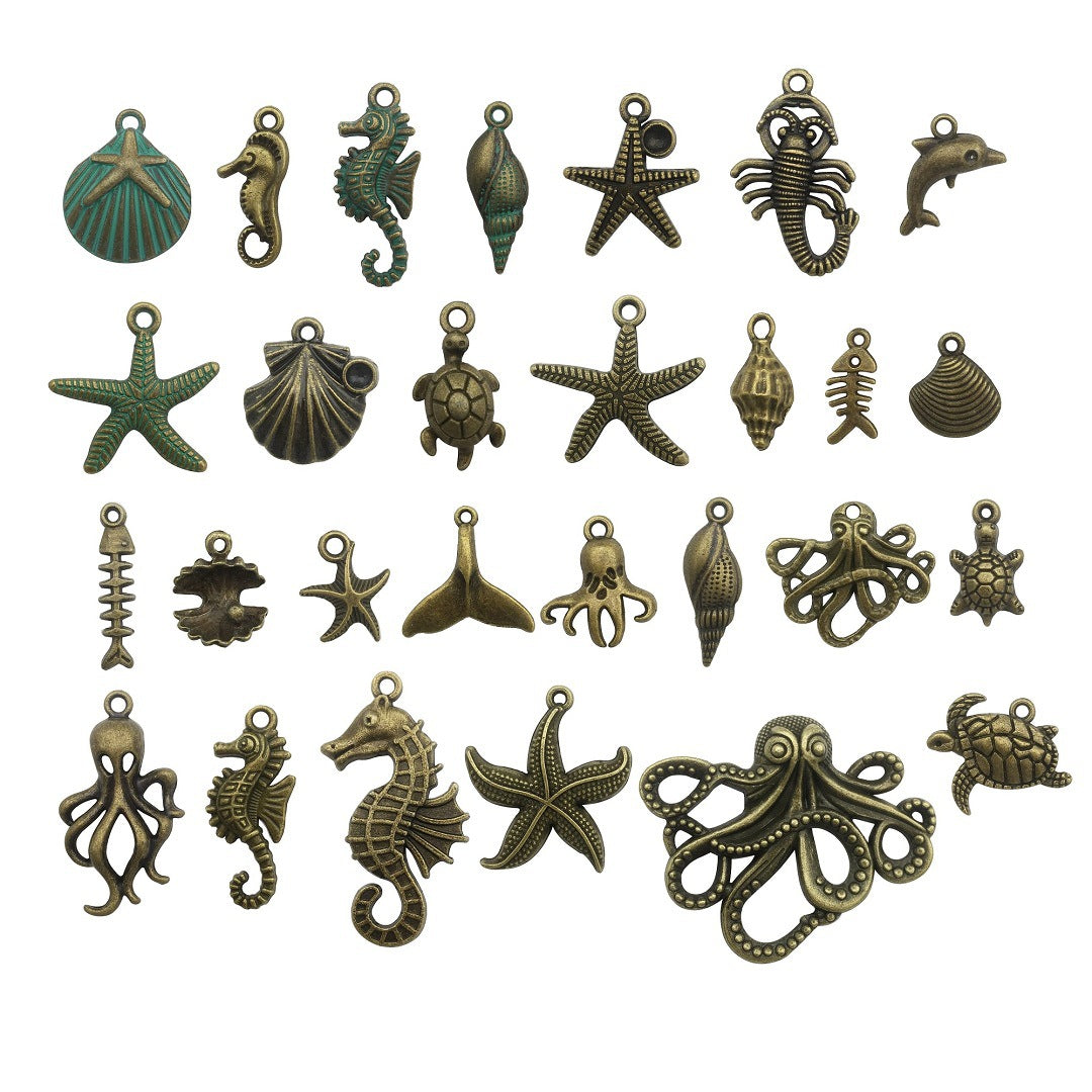 Retro Tibetan Silver Antique Brass Alloy DIY Accessories Marine Turtle Shell Necklace Bracelet Jewelry