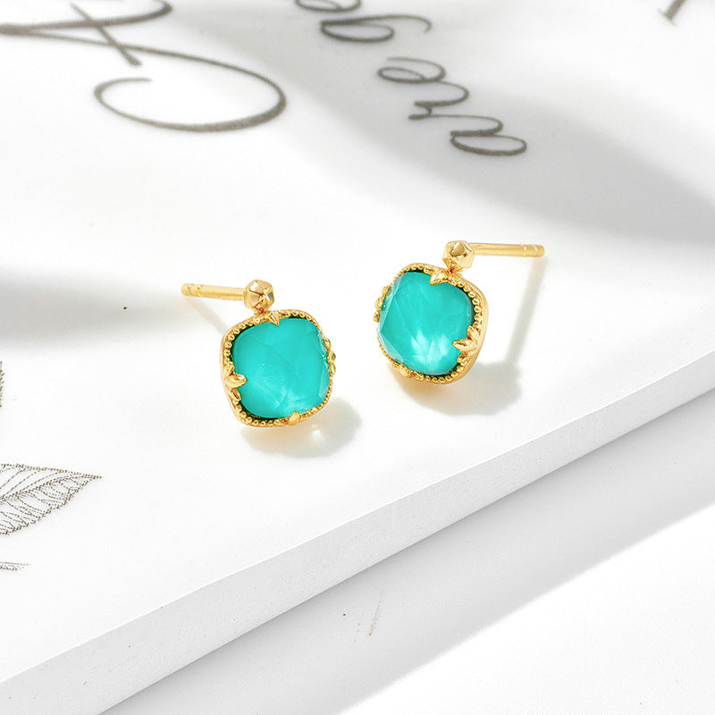 Square Turquoise White Crystal Earrings For Women