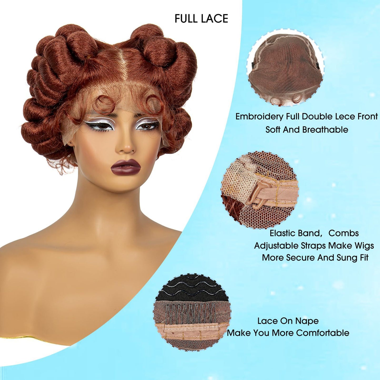Womens Short Curly Wig With Hand-Tied Bangs And Full Cap