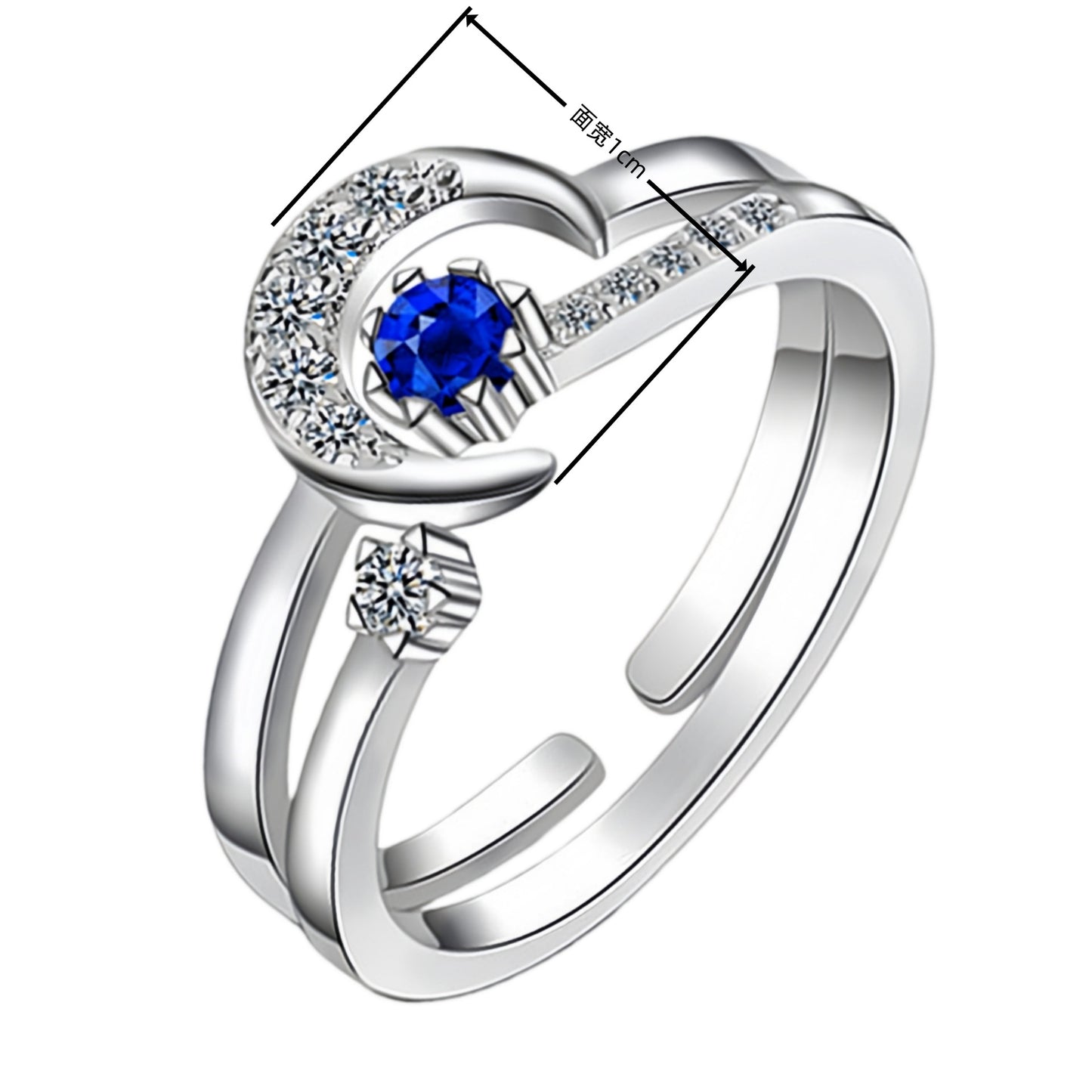 Creative Ring For Women Blue Star And Moon Open-End Ring