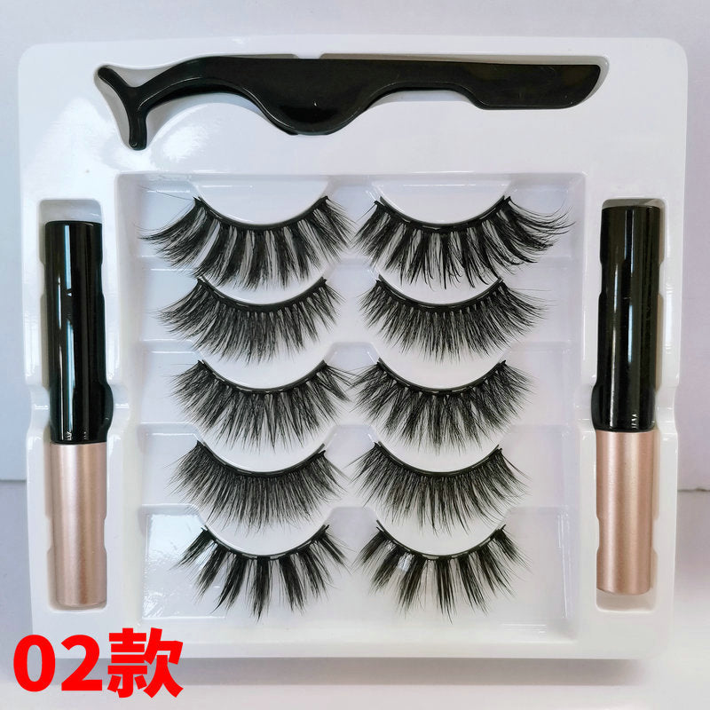 3D Five Pairs Assortment Pack Magnet Eyelash Set Two Magnetic Liquid Eyeliner Glue-free Magnetic False Eyelashes