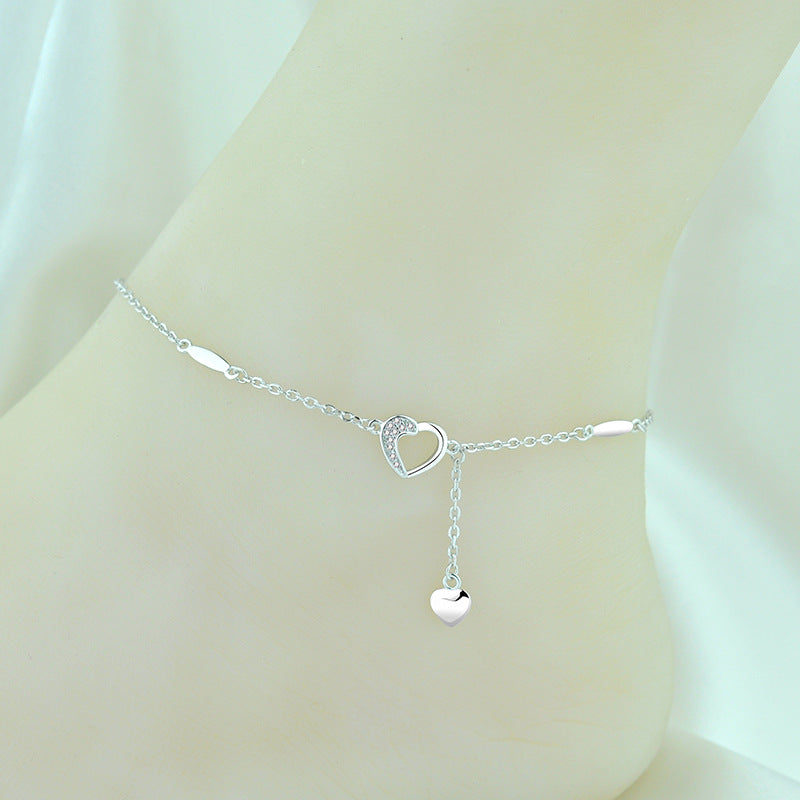 S925 Sterling Silver Rose Gold Plated Anklet Female Temperament Japanese And Korean Net Red Silver Jewelry