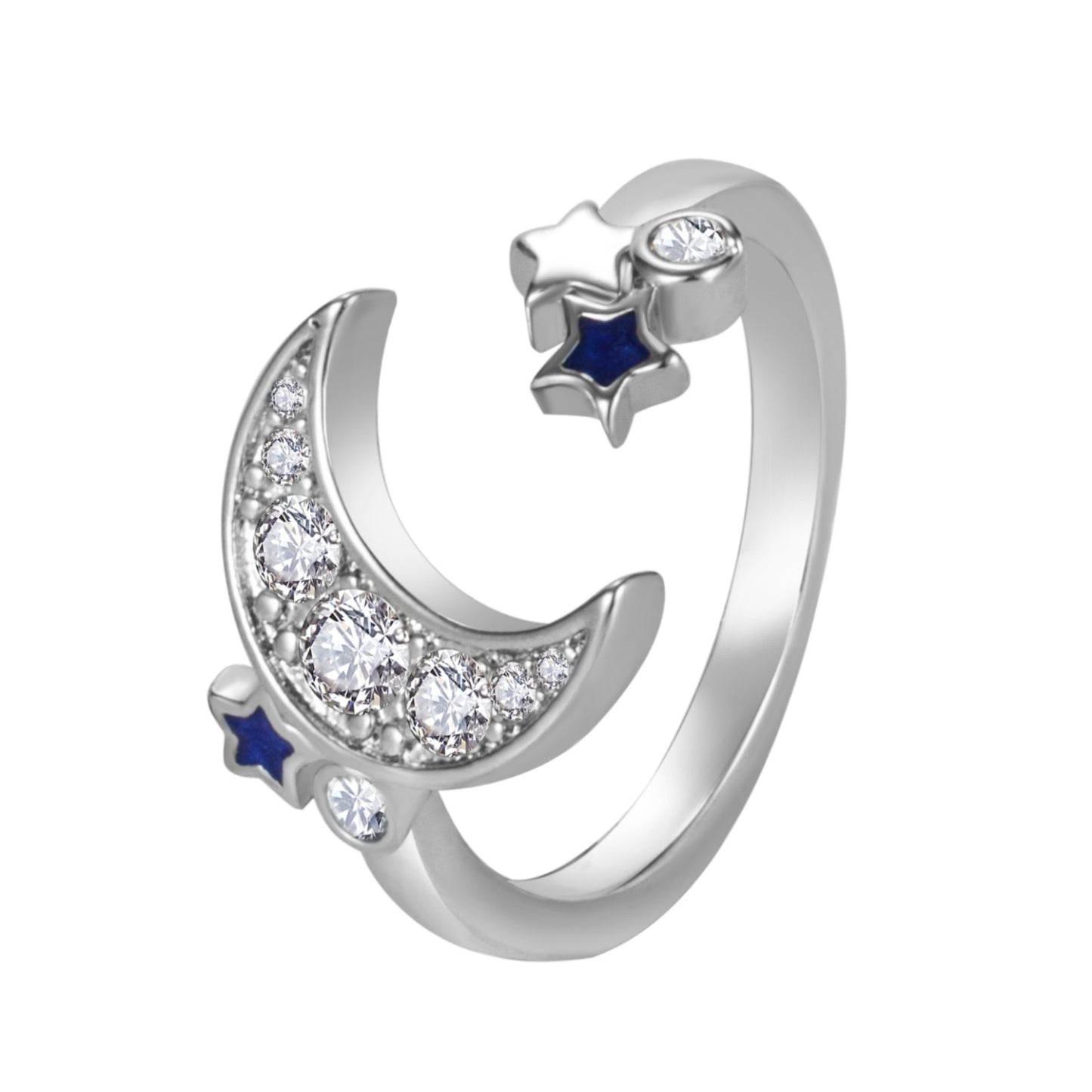Creative Ring For Women Blue Star And Moon Open-End Ring