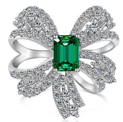 Sterling Silver High-grade Emerald Bow Stud Earrings Women