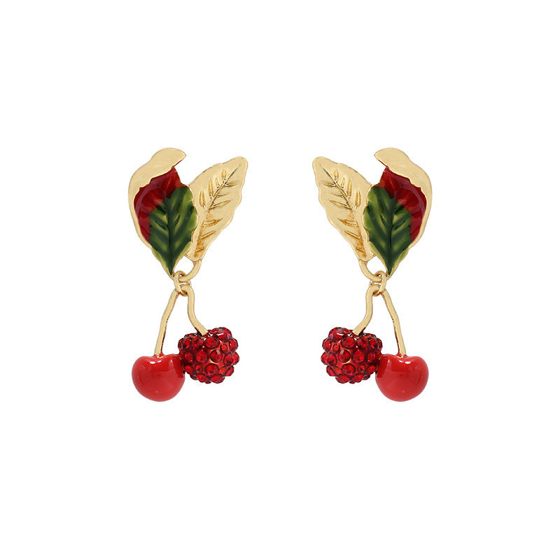 Cherry Earrings Women Fashion Jewelry  Accessories Girl Gift Fruit Rhinestone Earrings