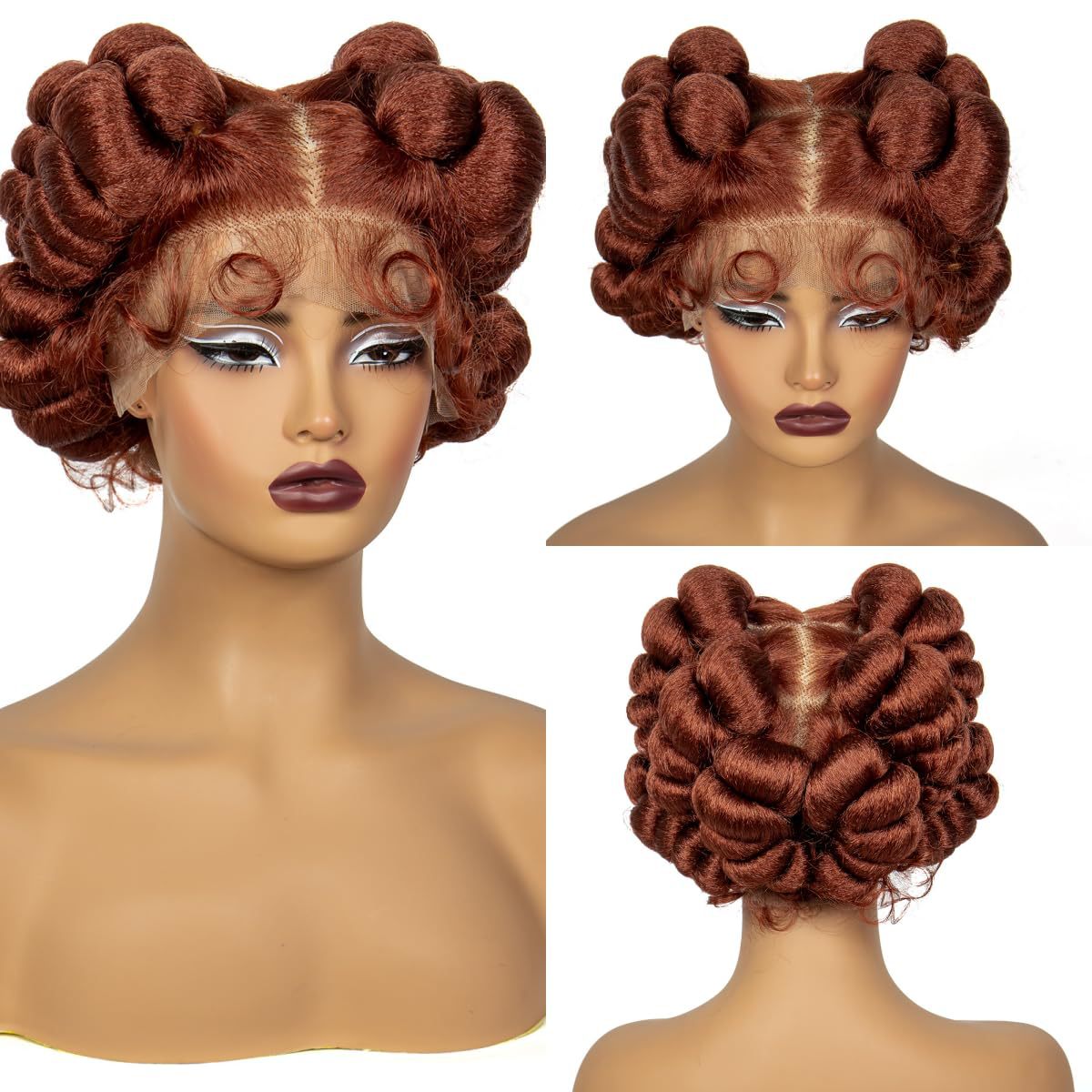 Womens Short Curly Wig With Hand-Tied Bangs And Full Cap