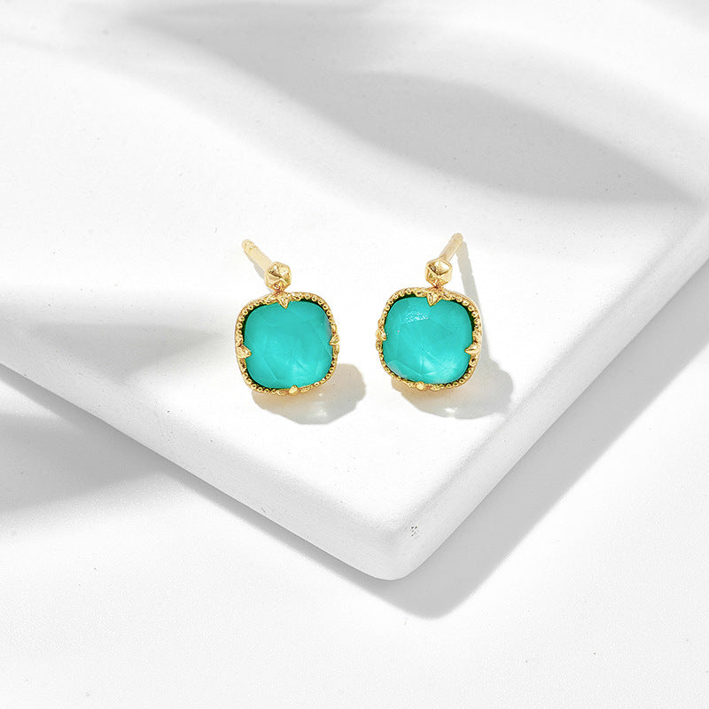Square Turquoise White Crystal Earrings For Women