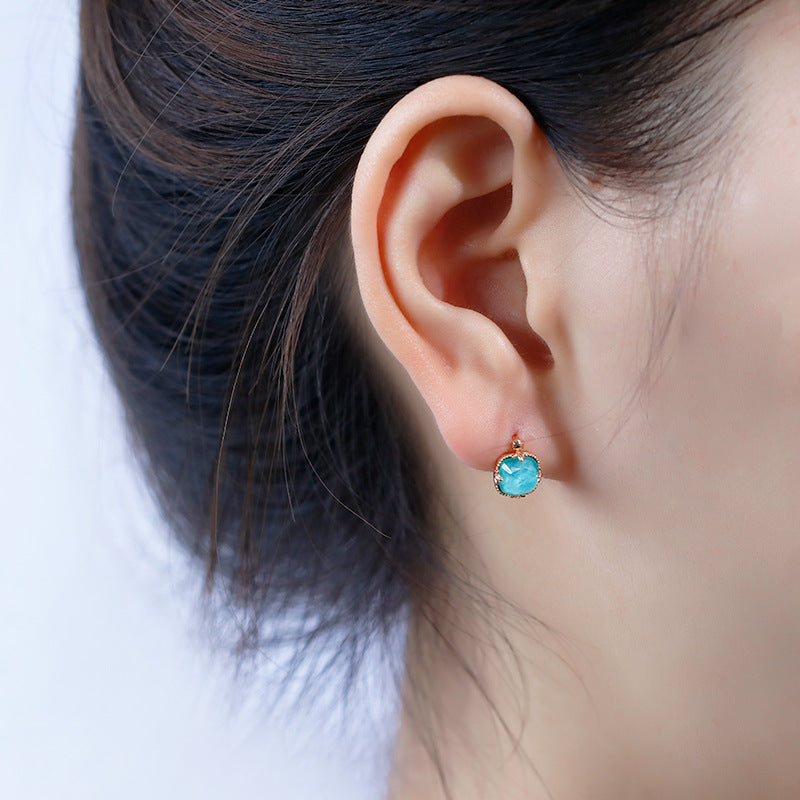 Square Turquoise White Crystal Earrings For Women