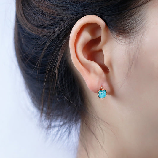 Square Turquoise White Crystal Earrings For Women