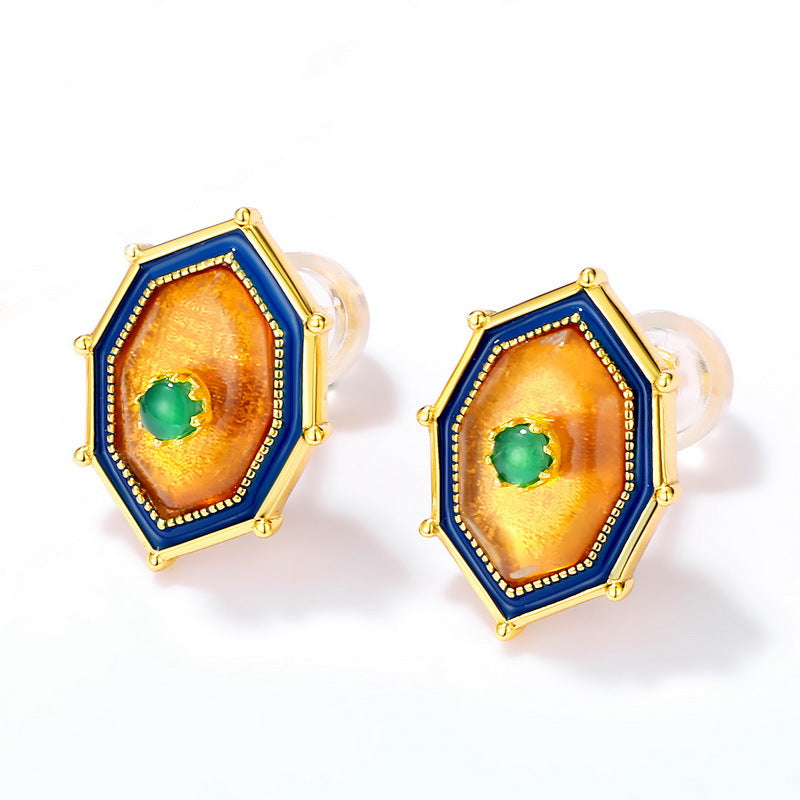 Natural Amber Stud Women Ethnic Style Earrings